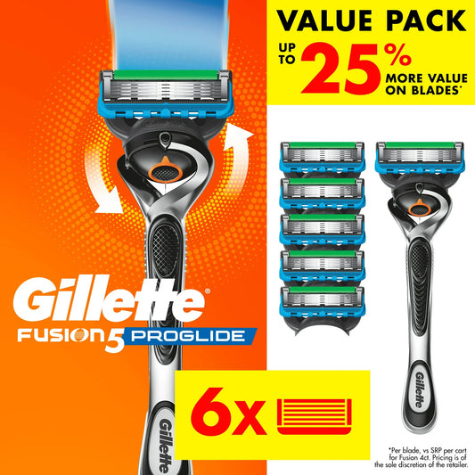 Gillette Fusion5 ProGlide Shaving Manual Razor for Men, Razor Handle, 6 Razor Blade Refills, FlexBall Razor Handle and Precision Trimmer for Men